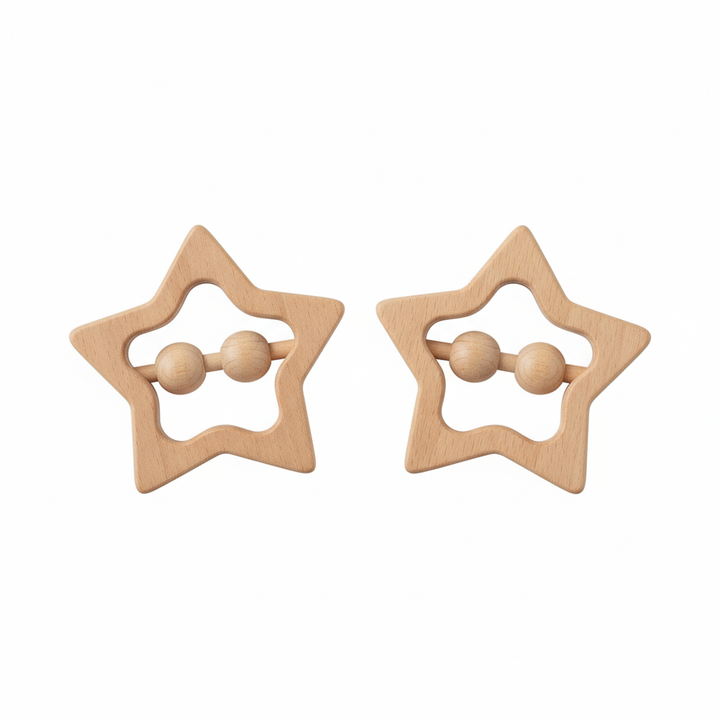 Star Beech Wood Teething Rattle