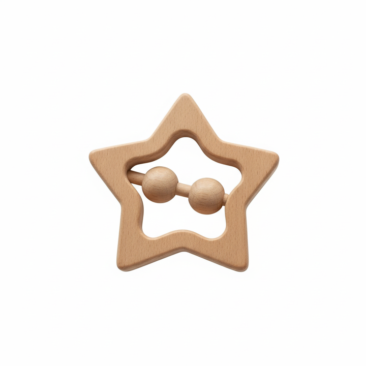 Star Beech Wood Teething Rattle