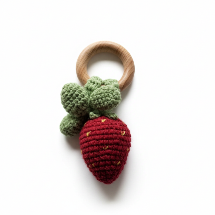 Strawberry Hand Crochet Rattle