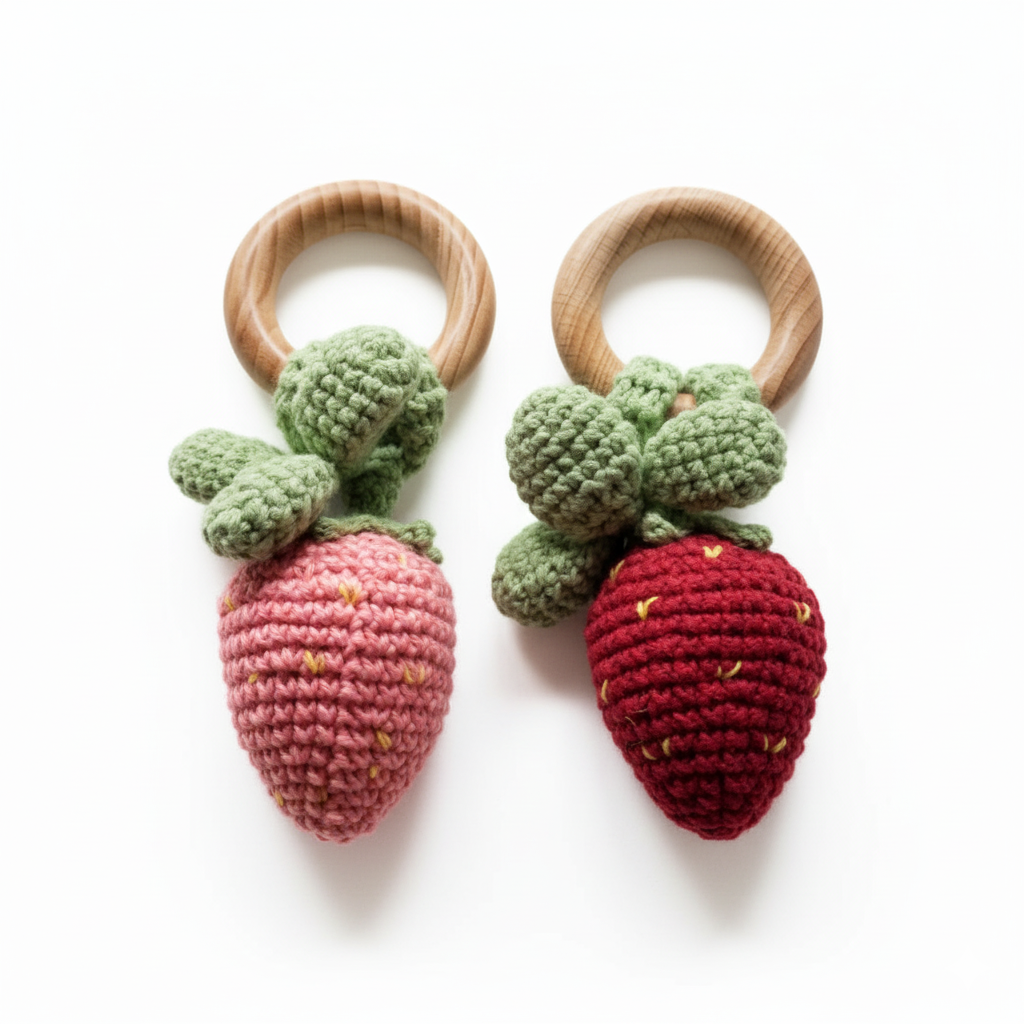 Strawberry Hand Crochet Rattle