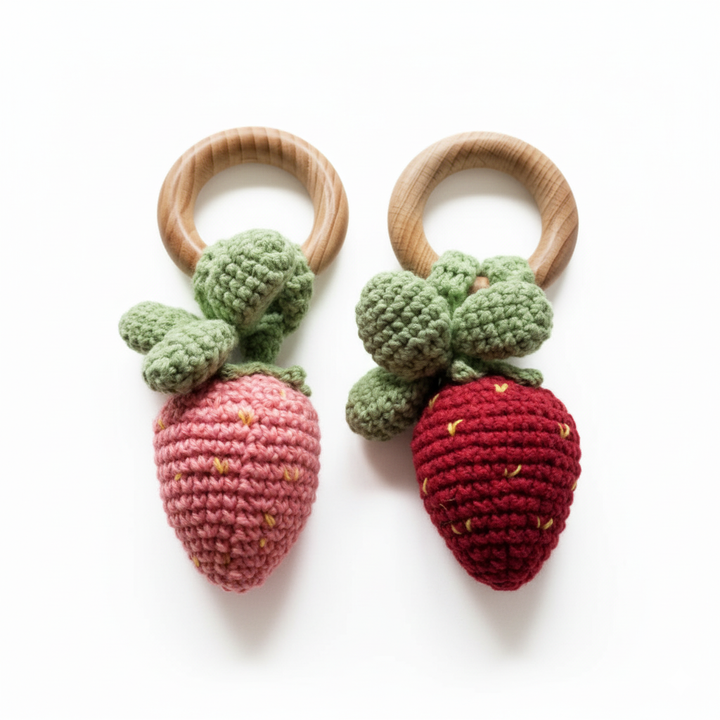 Strawberry Hand Crochet Rattle