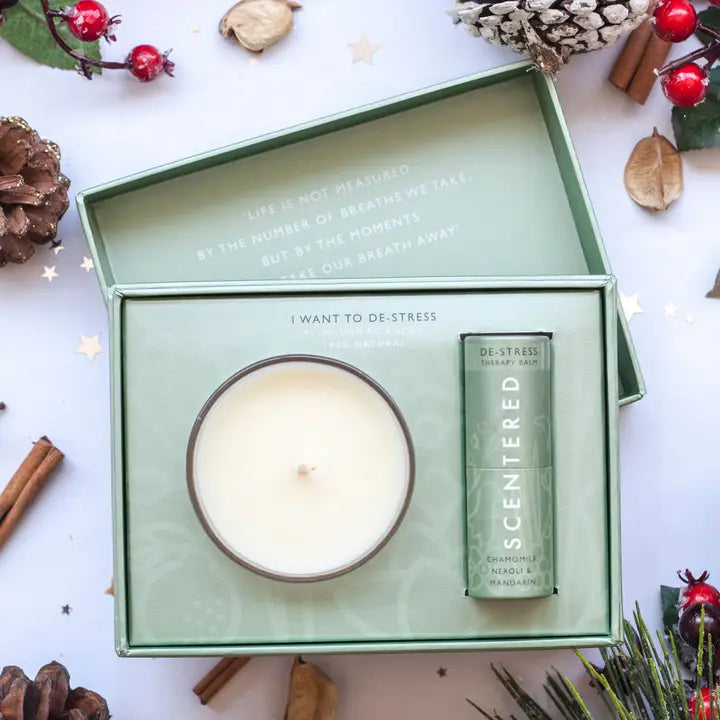 De-Stress Aromatherapy Balm & Candle Gift Set