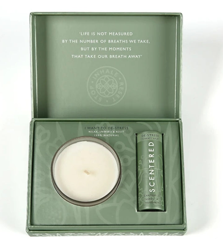 De-Stress Aromatherapy Balm & Candle Gift Set