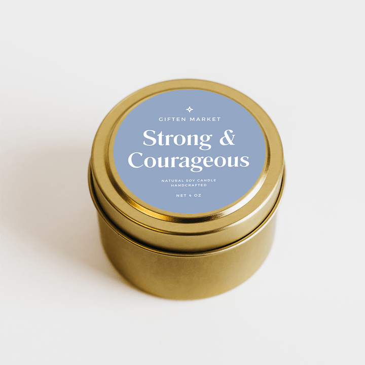 Strong & Courageous Gold Travel Candle