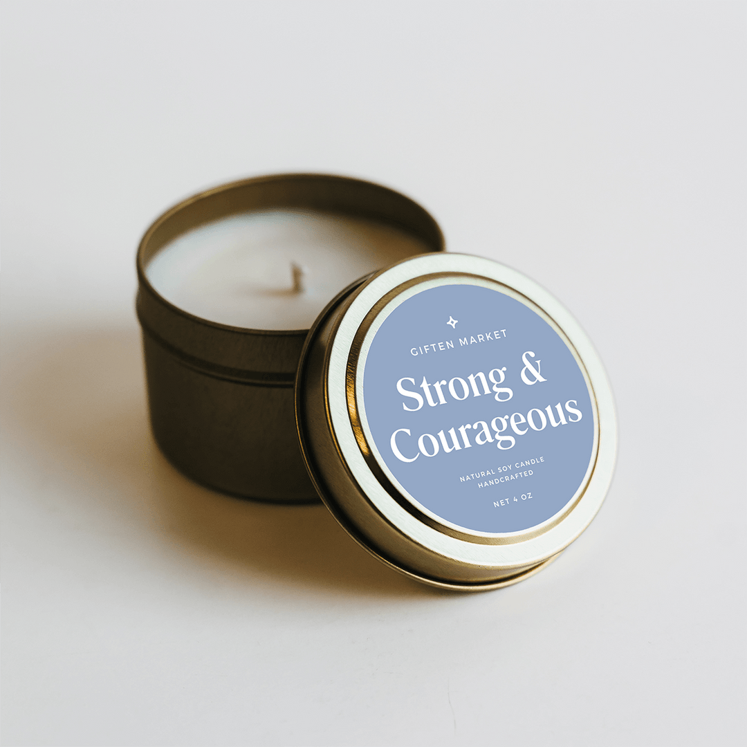 Strong & Courageous Gold Travel Candle