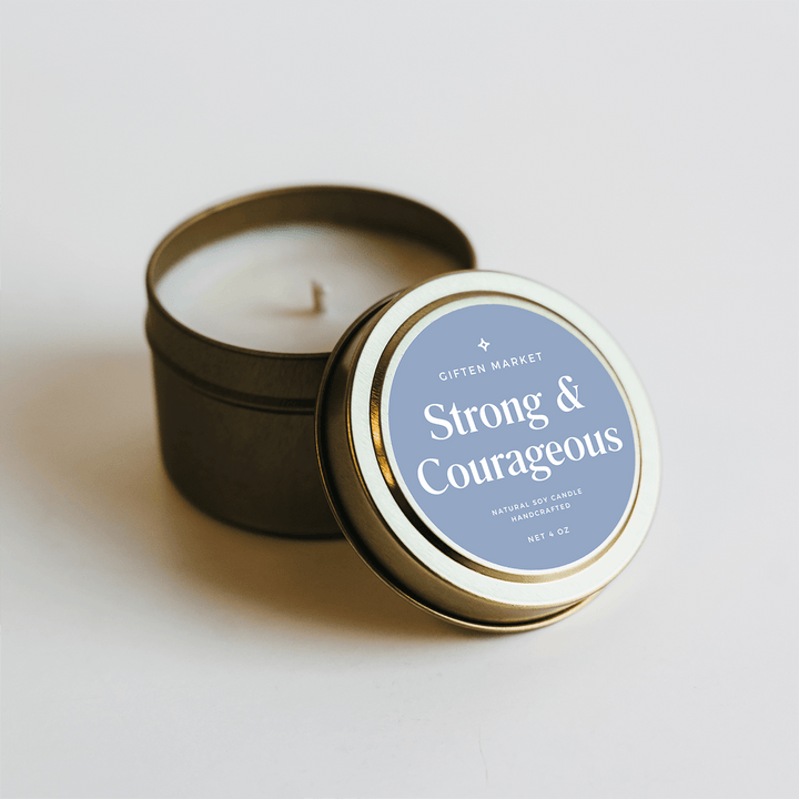 Strong & Courageous Gold Travel Candle