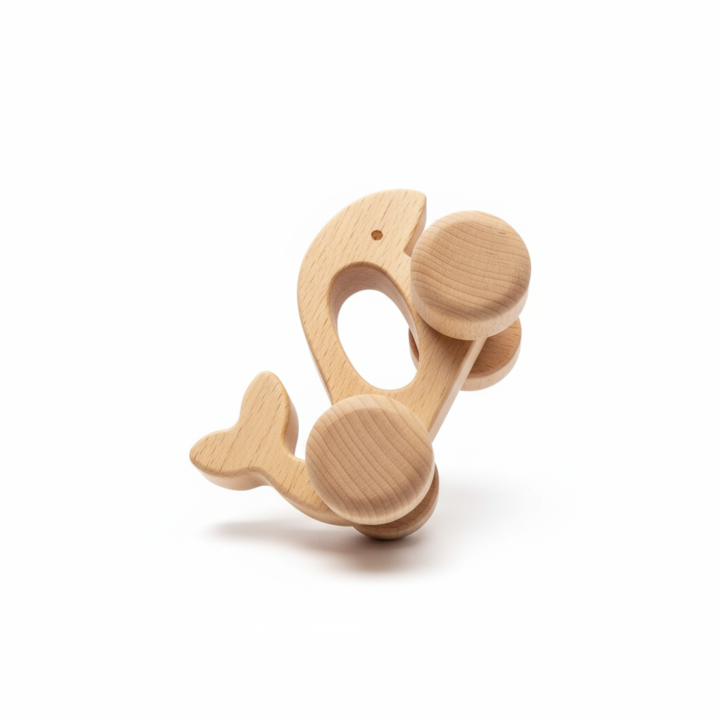 Wooden Whale Push Car Teether