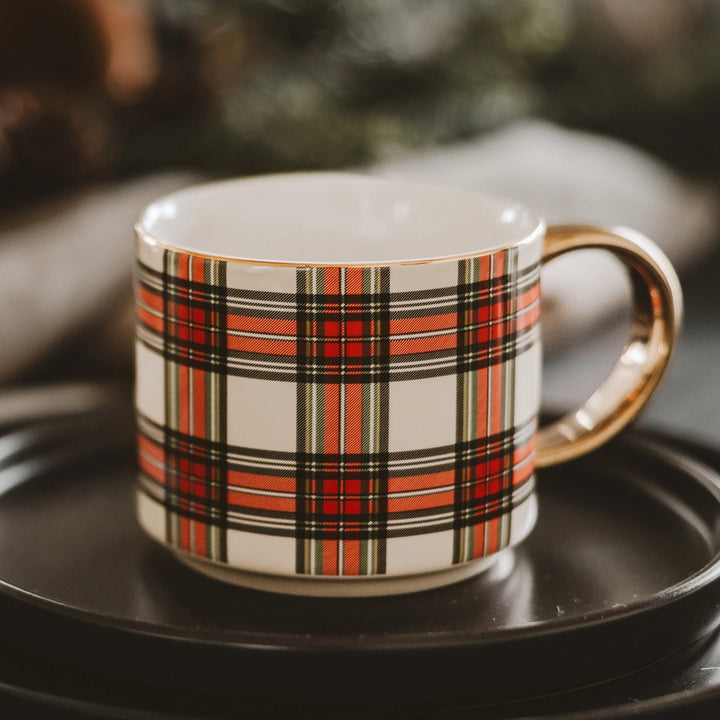White Plaid Coffee Mug