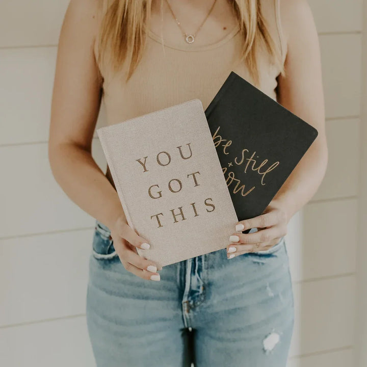 You Got This - Tan & Gold Foil Fabric Journal
