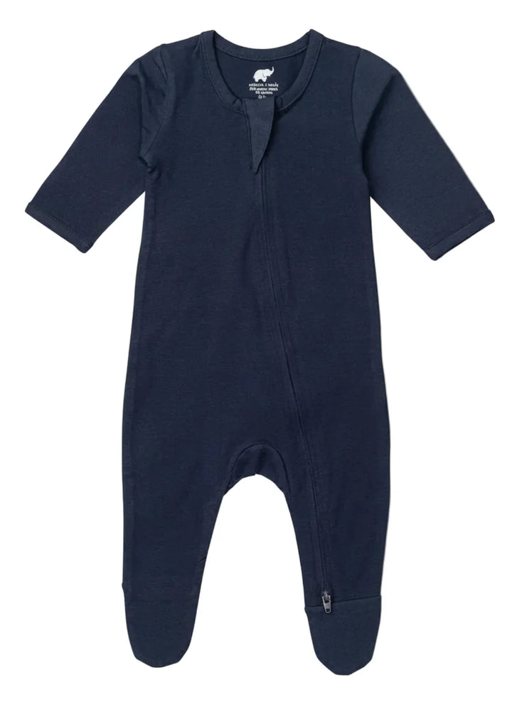 Navy Zipper One-Piece Baby Pajamas