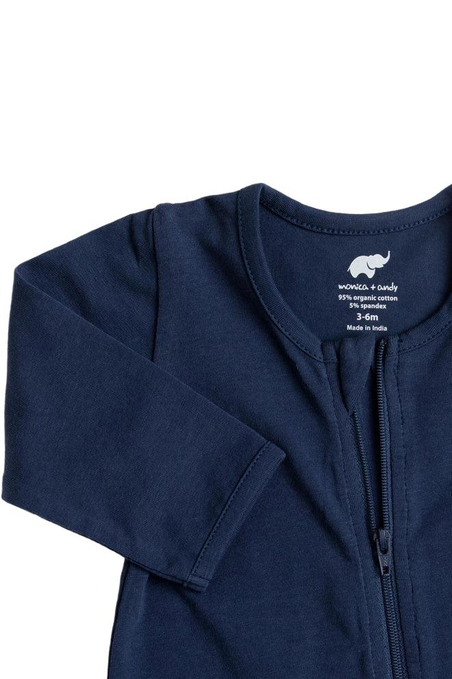 Navy Zipper One-Piece Baby Pajamas