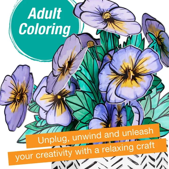 Adult Pop-Up Coloring Bouquet - Pansy - Giften Market