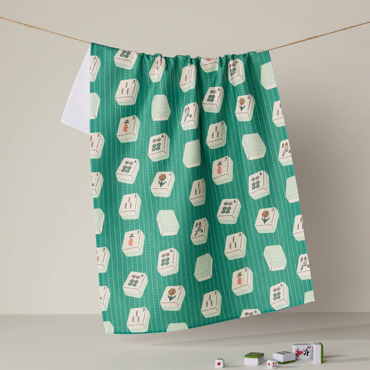 Geometry Tile Flow Tea Towel with a flowing mahjong tile print