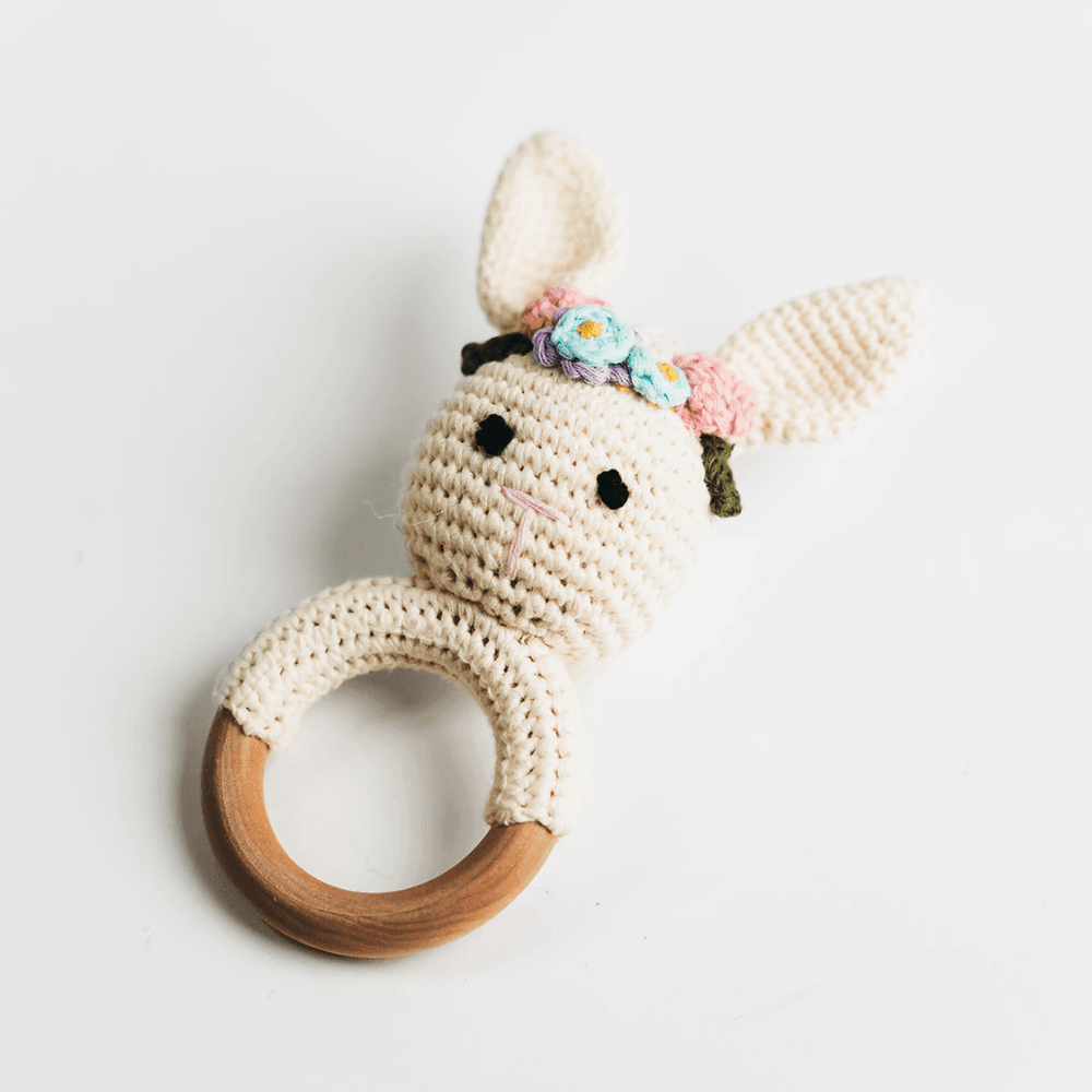 Cream Bunny Rattle with Floral Crown - Giften Market