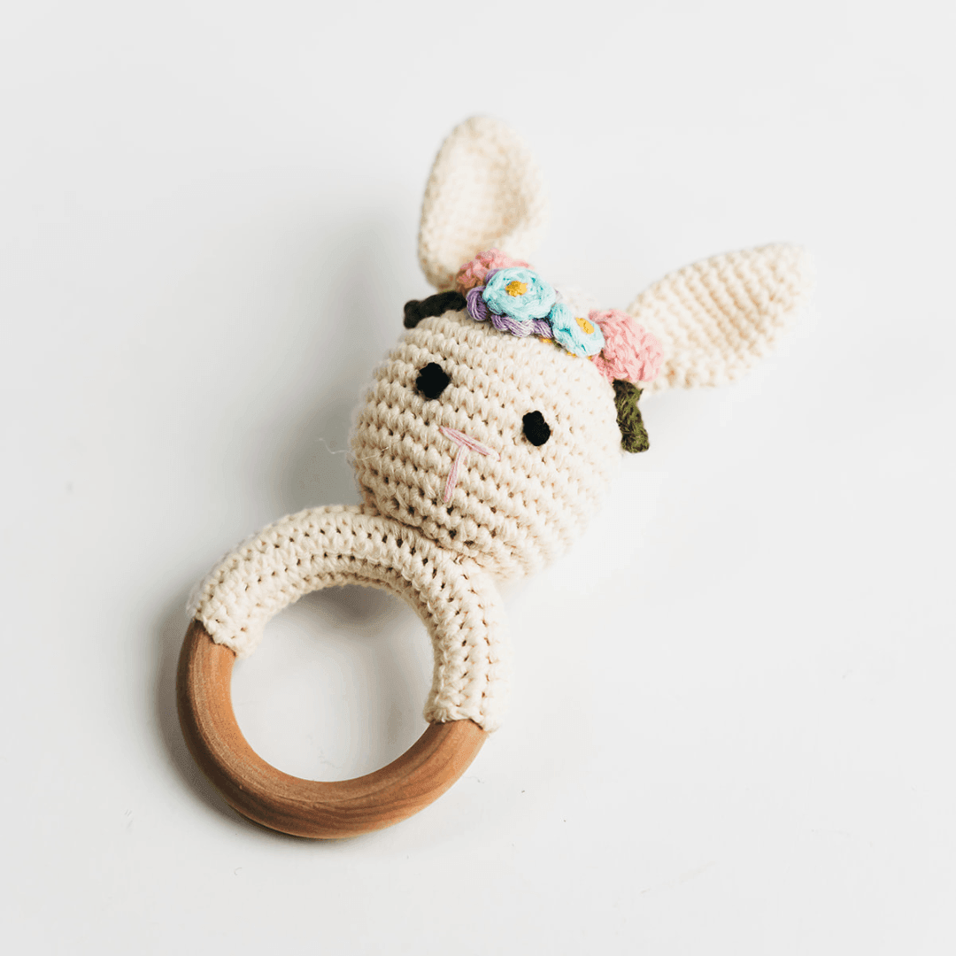 Cream Bunny Rattle with Floral Crown - Giften Market