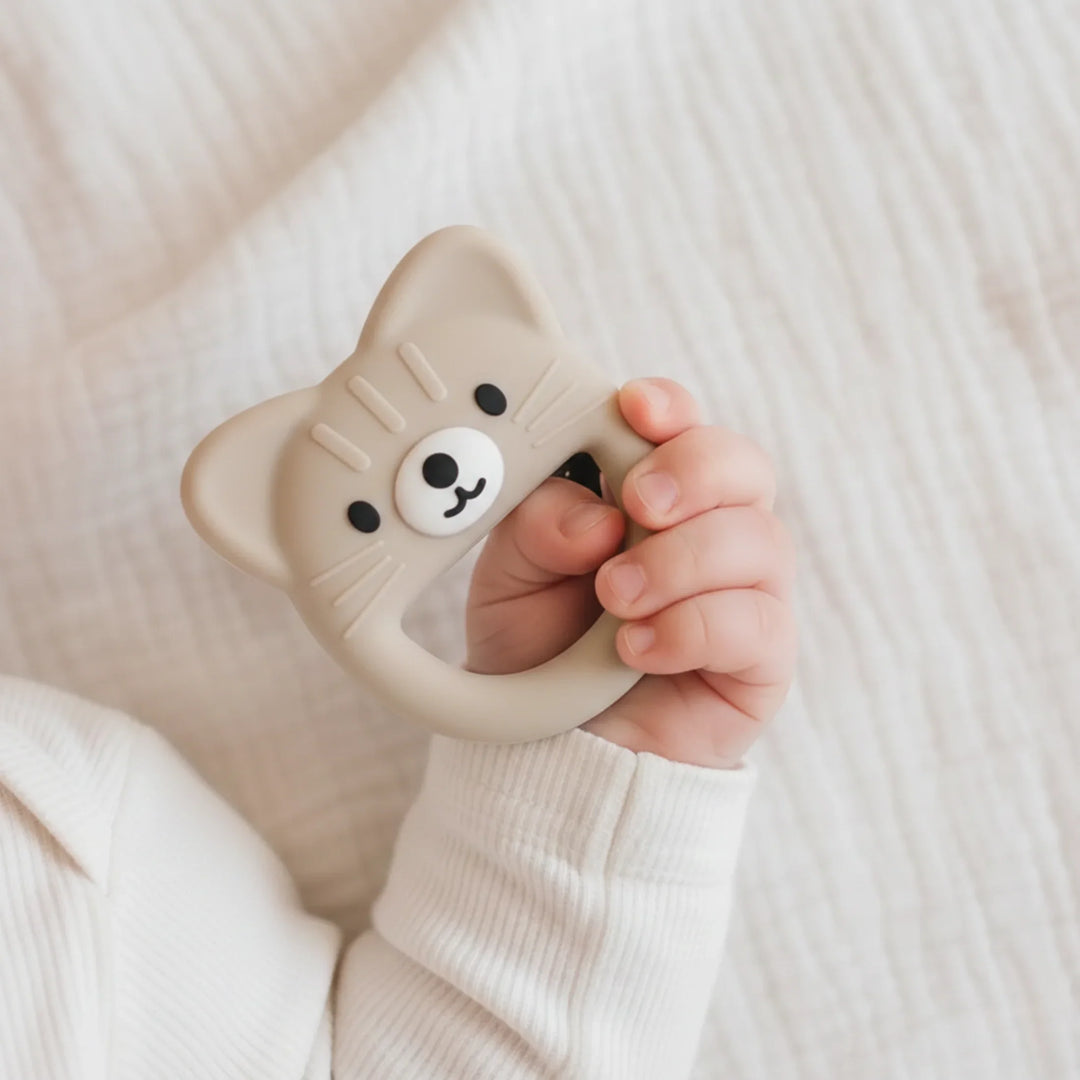 Cream Kitten Silicone Baby Teether