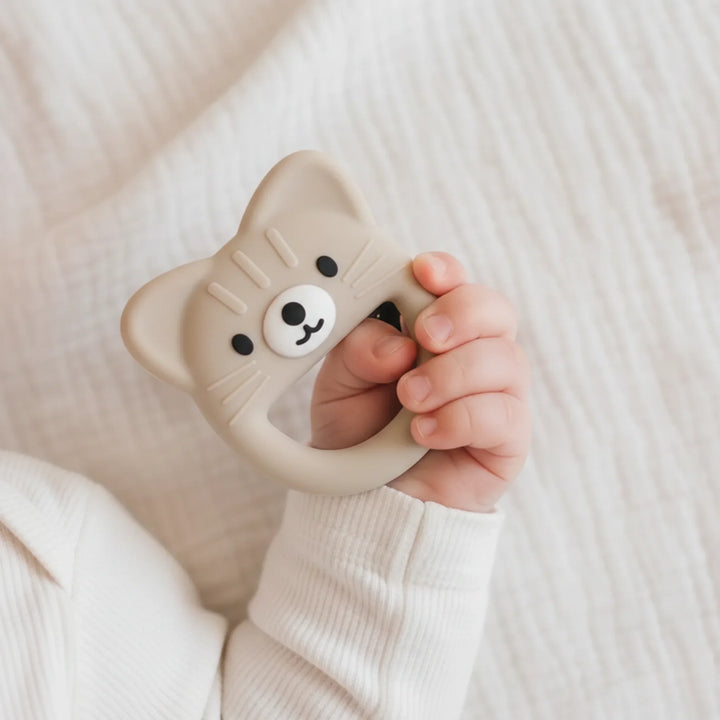 Cream Kitten Silicone Baby Teether