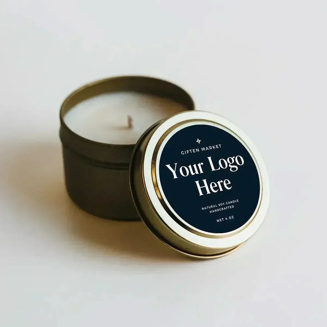 Custom Logo Soy Candle - 4oz Gold Travel Tin - Private Label - Giften Market