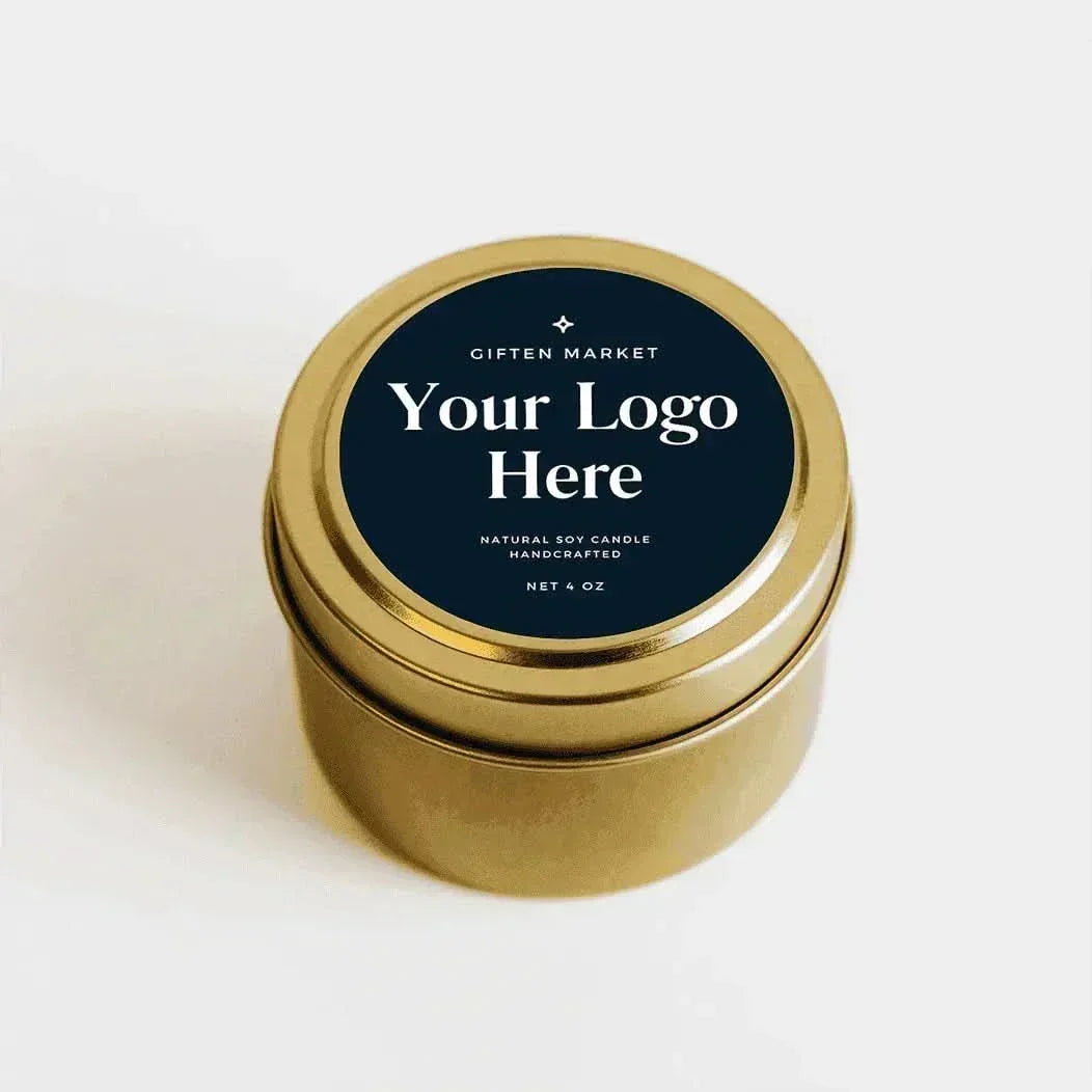 Custom Logo Soy Candle - 4oz Gold Travel Tin - Private Label - Giften Market