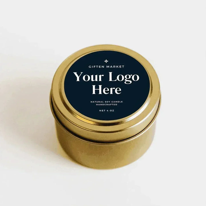 Custom Logo Soy Candle - 4oz Gold Travel Tin - Private Label - Giften Market
