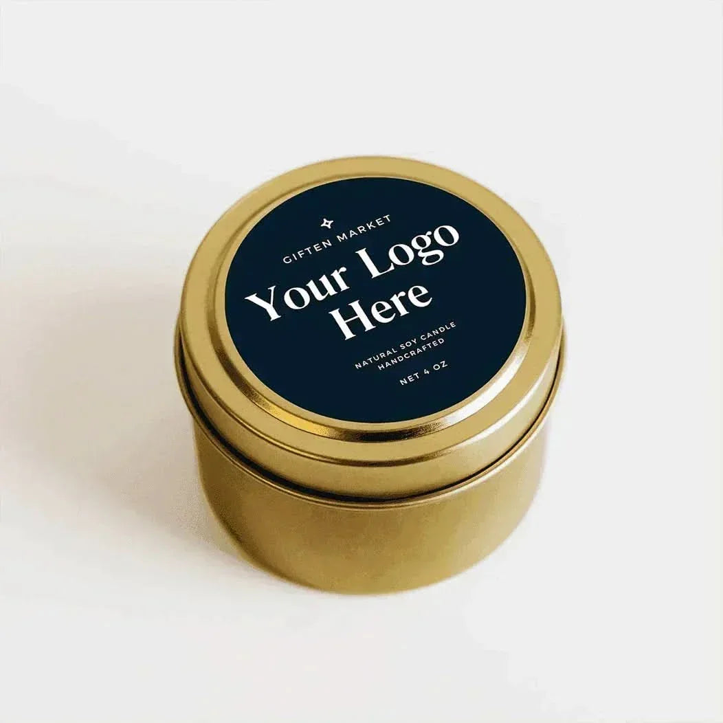 Custom Logo Soy Candle - 4oz Gold Travel Tin - Private Label - Giften Market