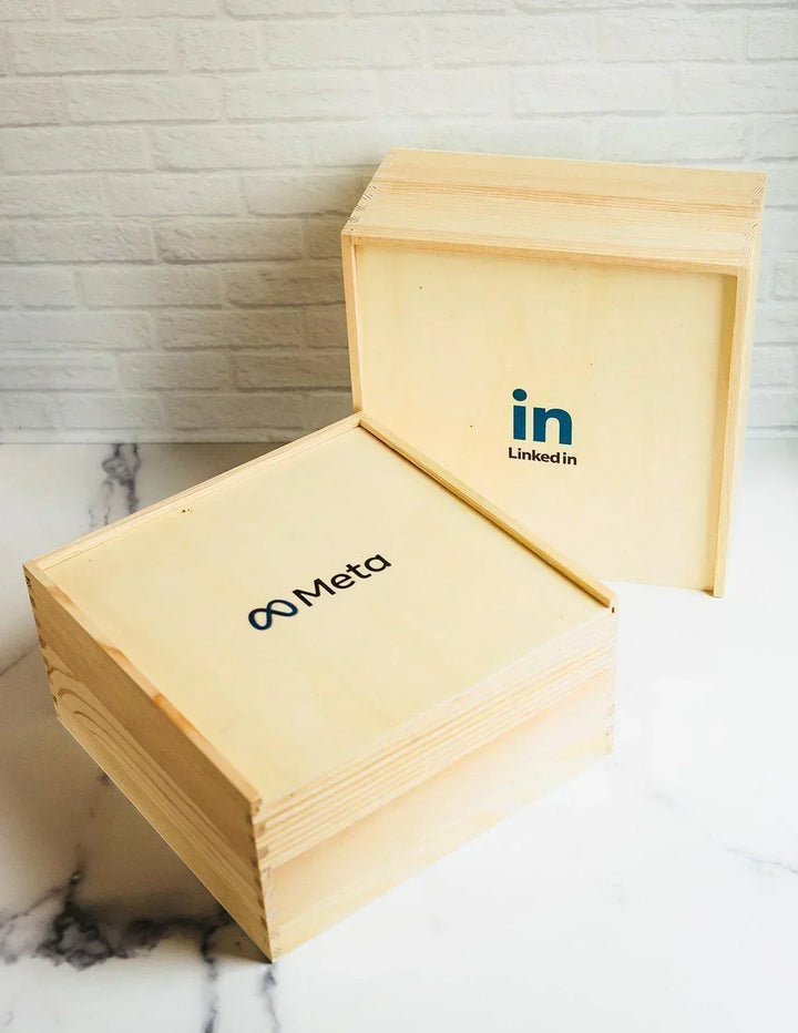 Custom Logo Wooden Gift Crate - Luxury Branded Gift Packaging - 10x10x5" - Giften Market
