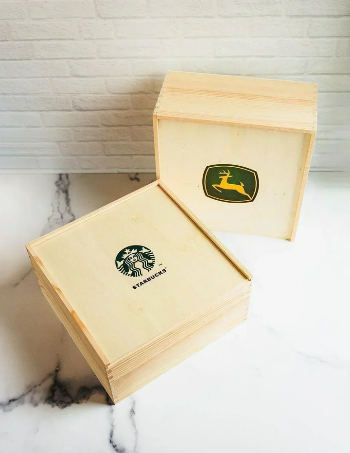Custom Logo Wooden Gift Crate - Luxury Branded Gift Packaging - 10x10x5" - Giften Market