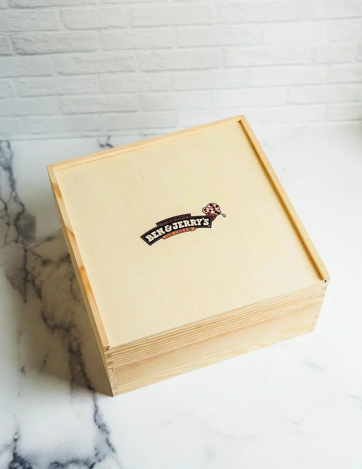 Custom Logo Wooden Gift Crate - Luxury Branded Gift Packaging - 10x10x5" - Giften Market
