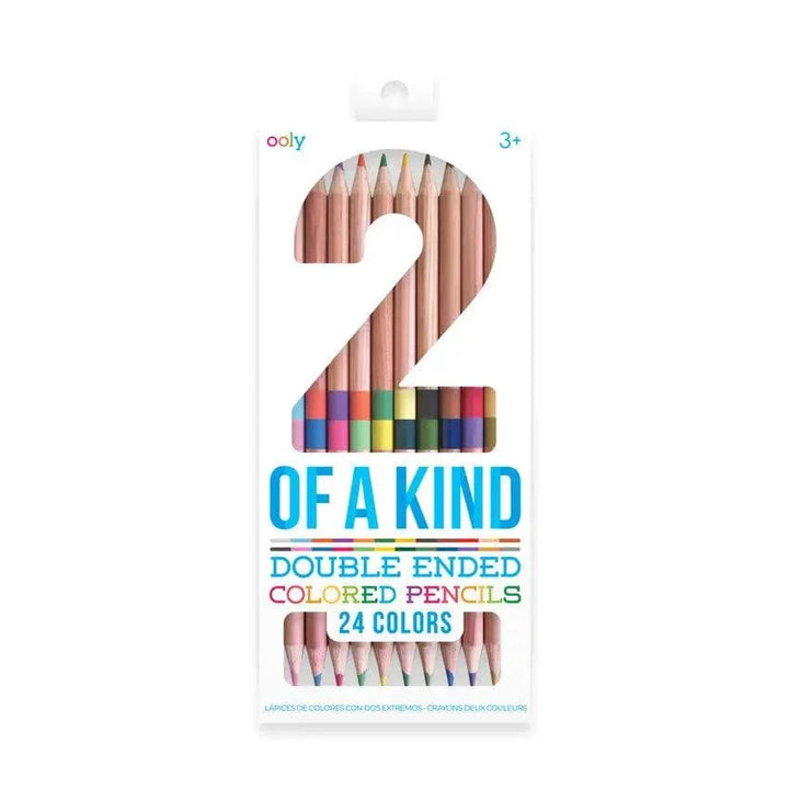 Box of double ended colored pencils with 24 assorted colors in white retail packaging
