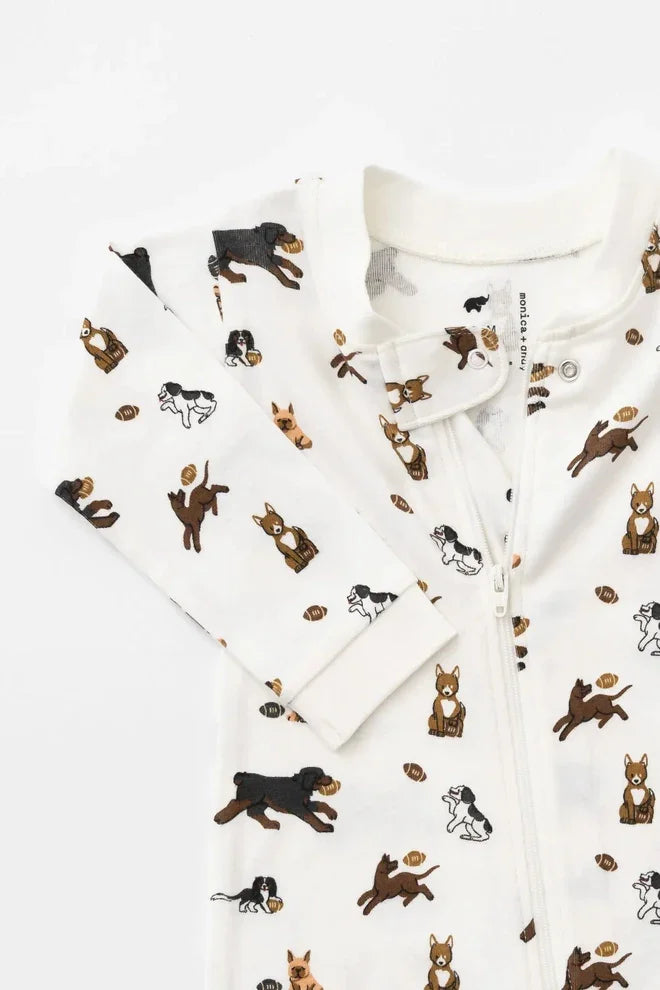 Football Pups Zipper One-Piece Baby Pajamas
