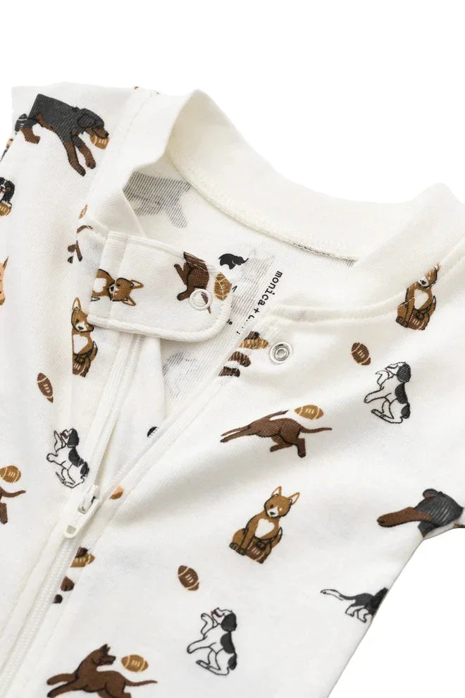 Football Pups Zipper One-Piece Baby Pajamas