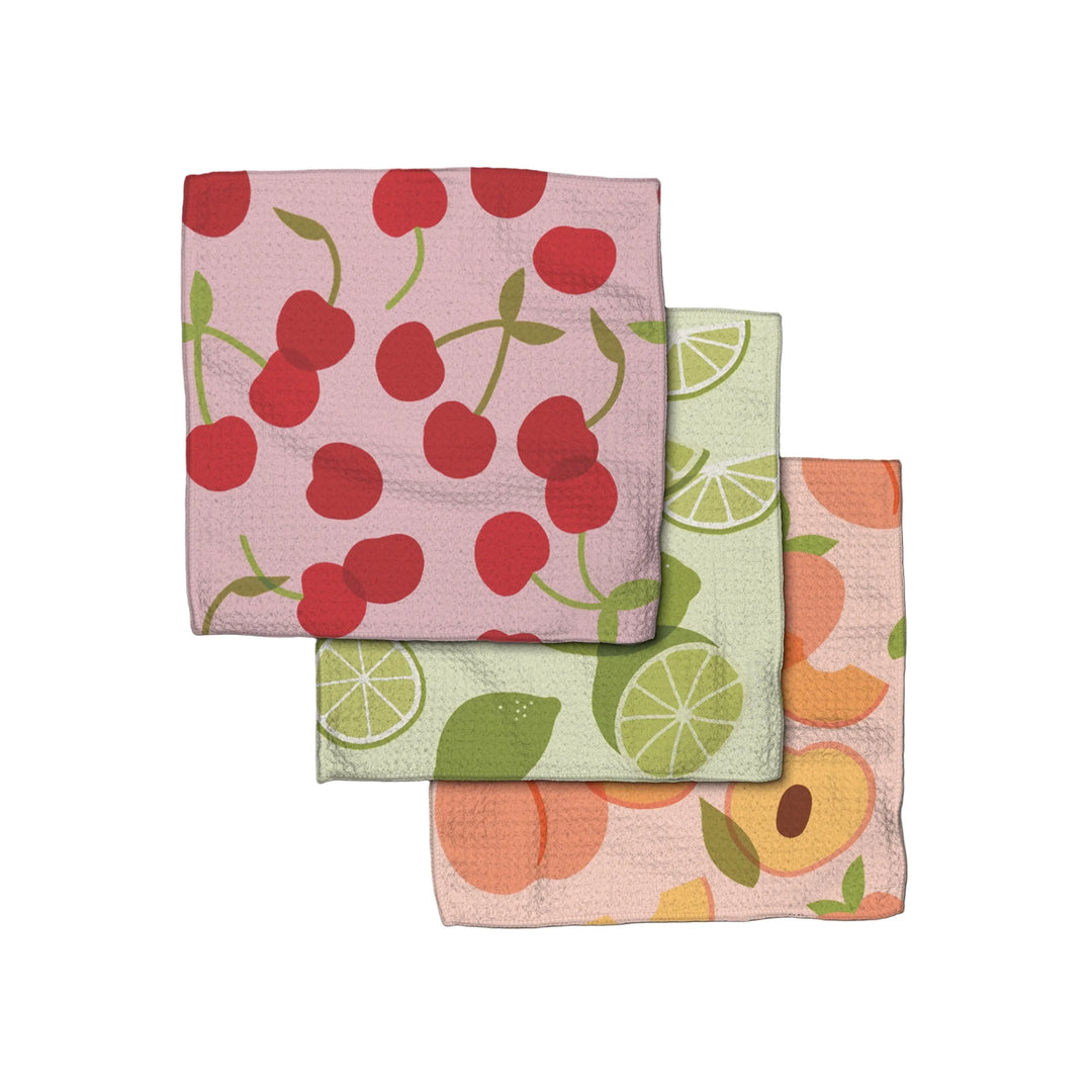 Fun Fruit Dishcloth Set with colorful fruit print Geoweave kitchen cloths 10x10 inches