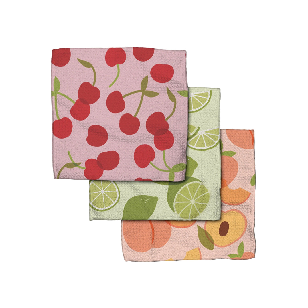 Fun Fruit Dishcloth Set with colorful fruit print Geoweave kitchen cloths 10x10 inches