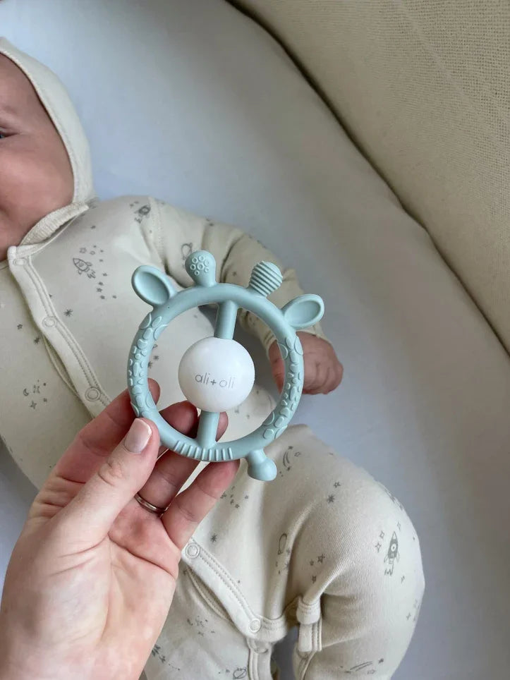 Giraffe Silicone Teether & Rattle Toy - Mist