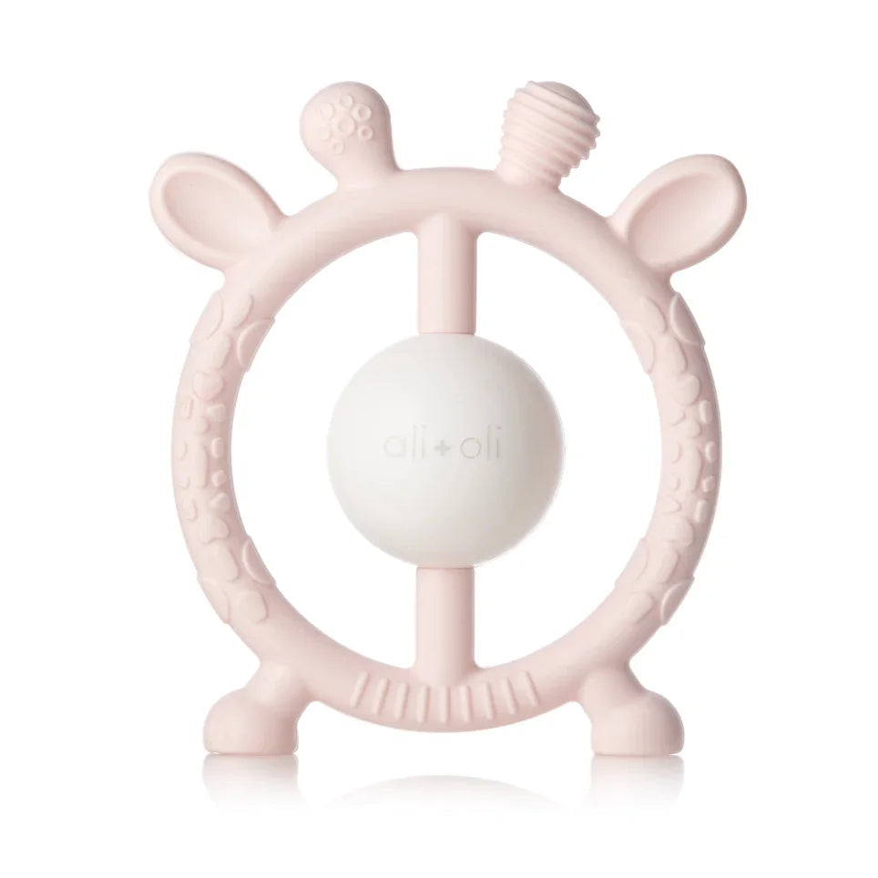 Giraffe Silicone Teether & Rattle Toy - Pink