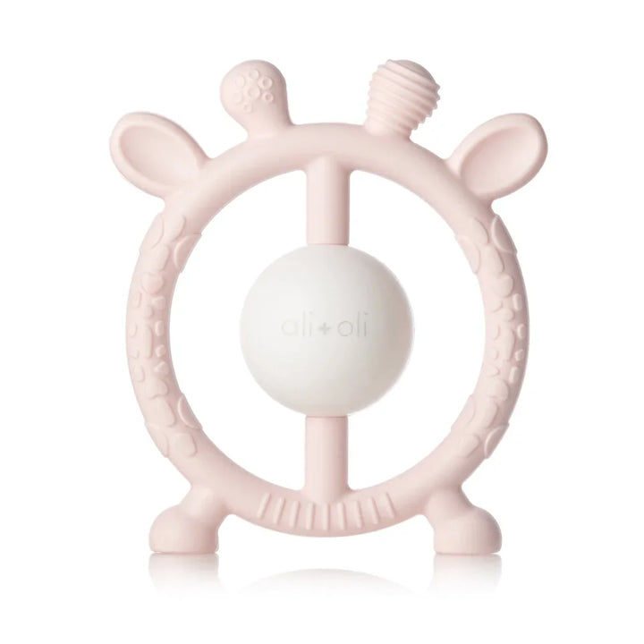 Giraffe Silicone Teether & Rattle Toy - Pink