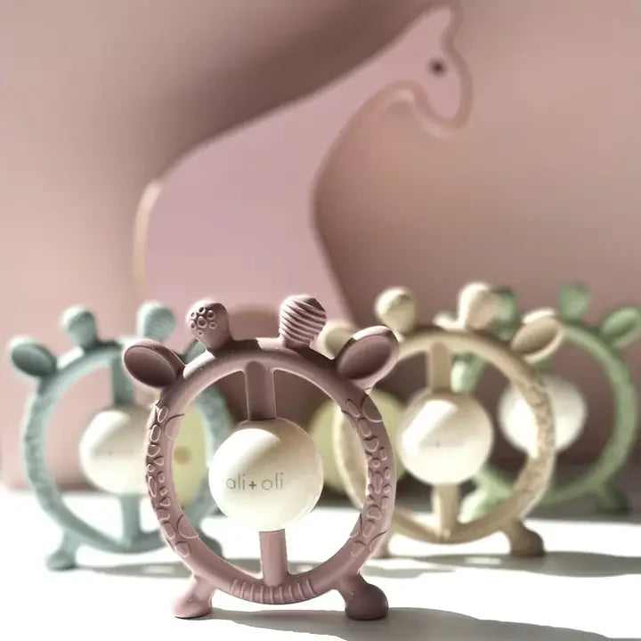 Giraffe Silicone Teether & Rattle Toy - Sage