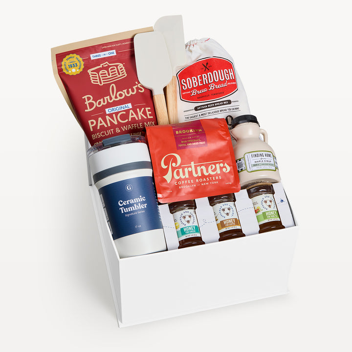 Good Morning Deluxe, white gift box, lid off. Barlow&
