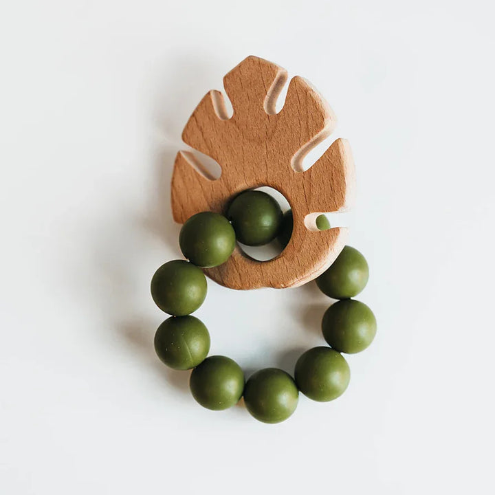 Green Leaf Silicone Beechwood Baby Teether - Giften Market