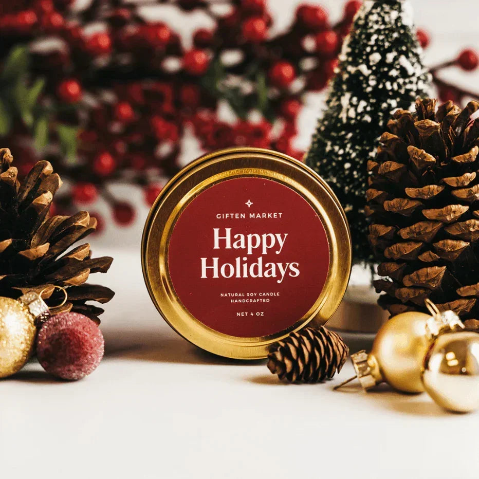 Happy Holidays Gold Travel Candle - Giften Market