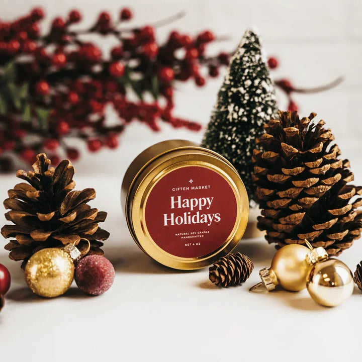 Happy Holidays Gold Travel Candle - Giften Market