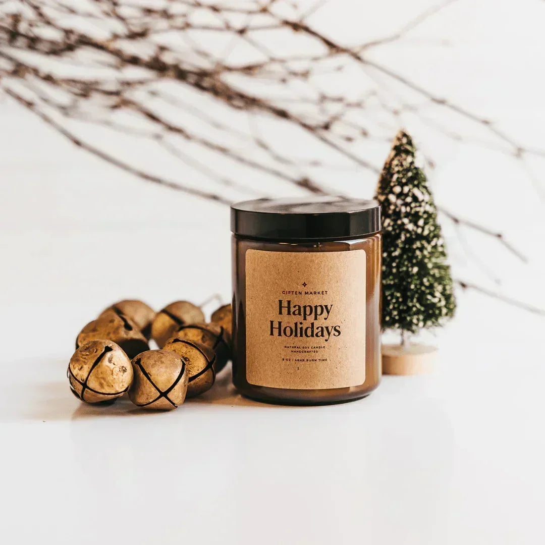 Happy Holidays Soy Candle - Amber Jar