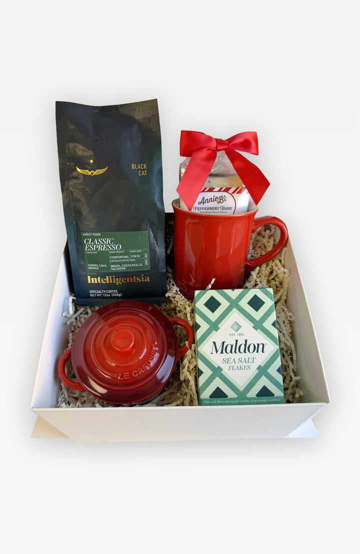 The Holiday Kitchen Espresso Edition gift box, Cerise colorway, vertical view