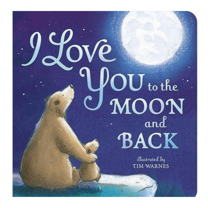Children's board book with bear and cub gazing at the moon against a night sky