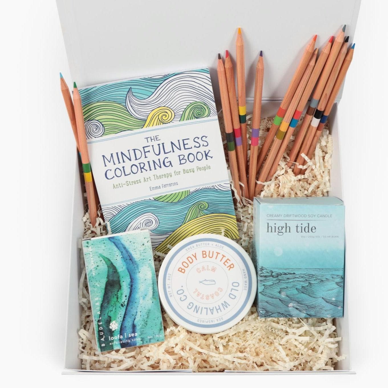 Self Care Gift Box, Adult Colouring Book and Pencil Set, Relaxing Gift Box,  De-stress and Pamper Box, Gift for Friend, Calm Gift, Thank You 