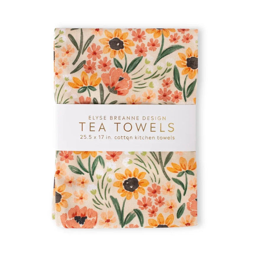 Pack of floral tea towels by Elyse Breanne Design on a white background