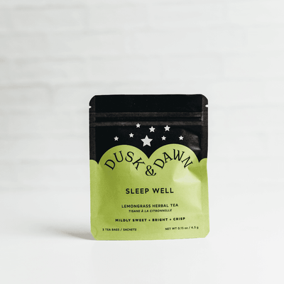 Lemongrass herbal tea pouch with stars design on white backdrop
