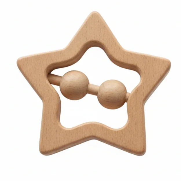 Star Beech Wood Teething Rattle - Giften Market