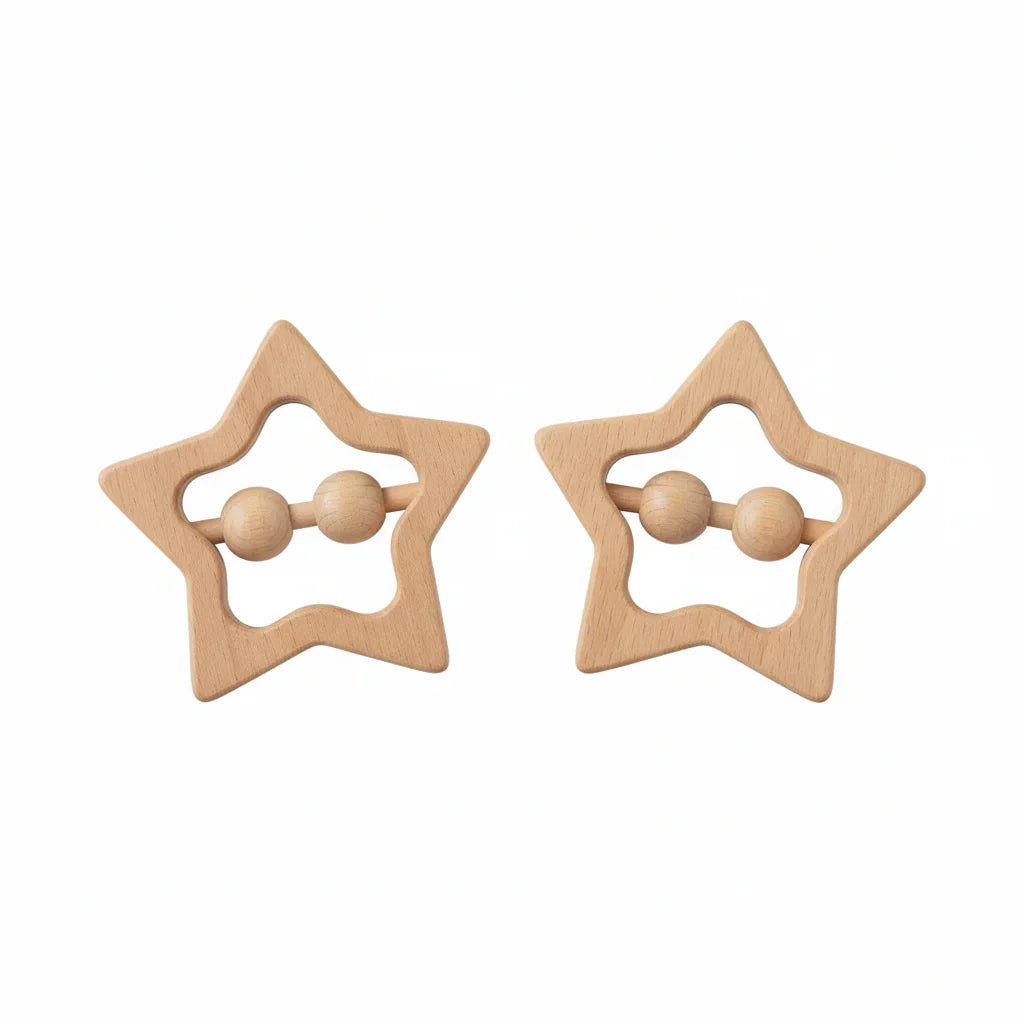 Star Beech Wood Teething Rattle - Giften Market