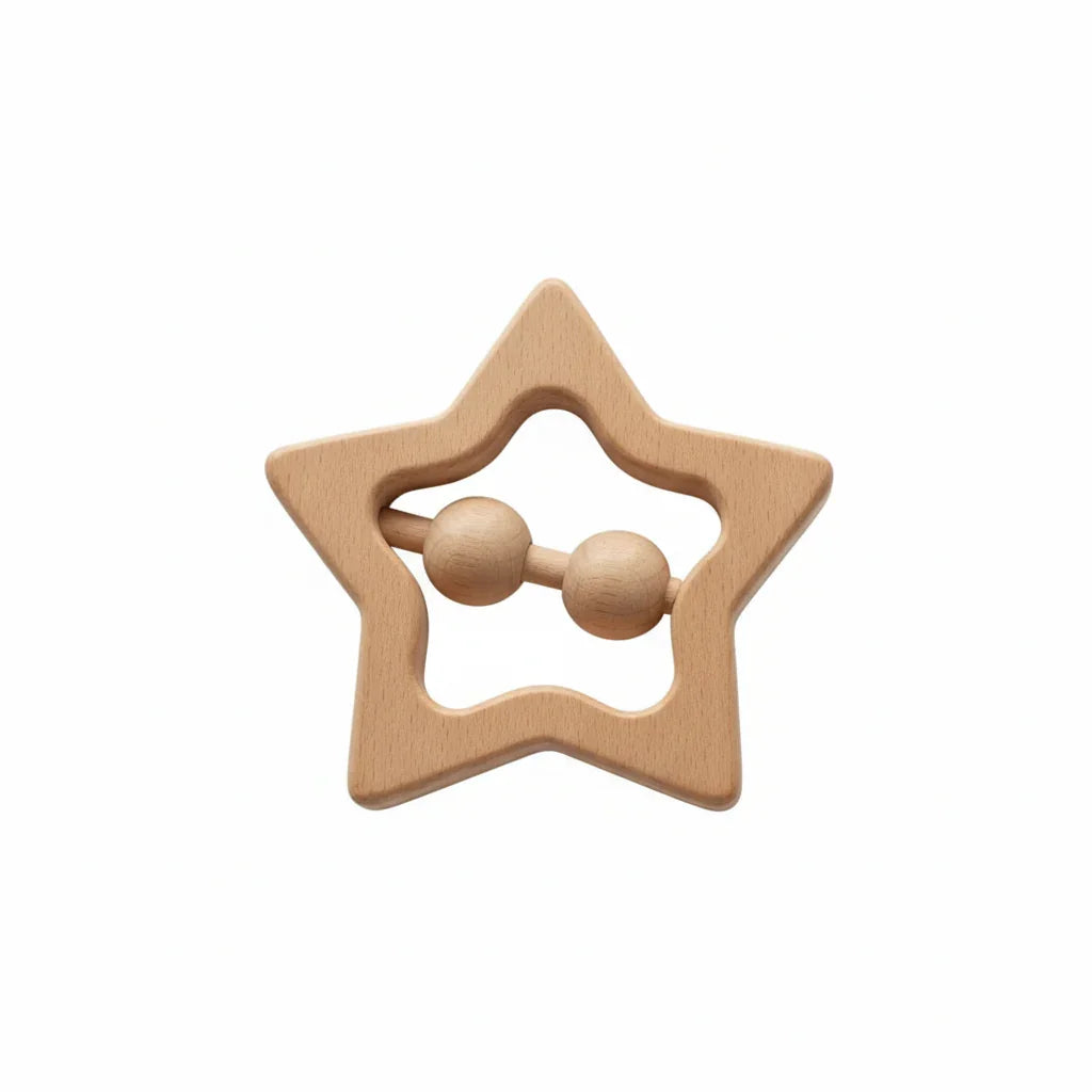 Star Beech Wood Teething Rattle - Giften Market